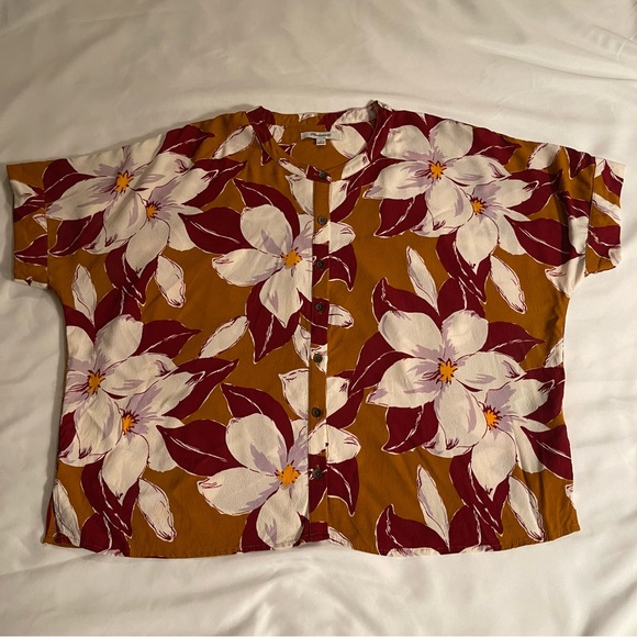 Madewell Island Magnolias Getaway Button Down Oversize Crop Top Size S - Picture 2 of 9